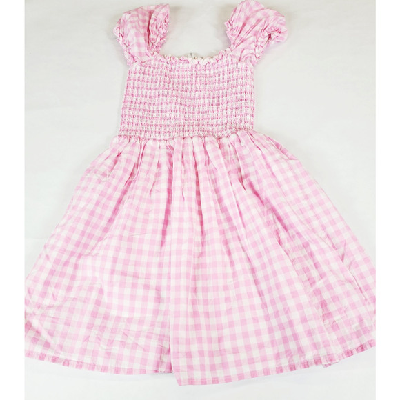 Janie and Jack Girls 12 Gingham Dress Pink White Smocked Puff Sleeve Preppy - Picture 9 of 9
